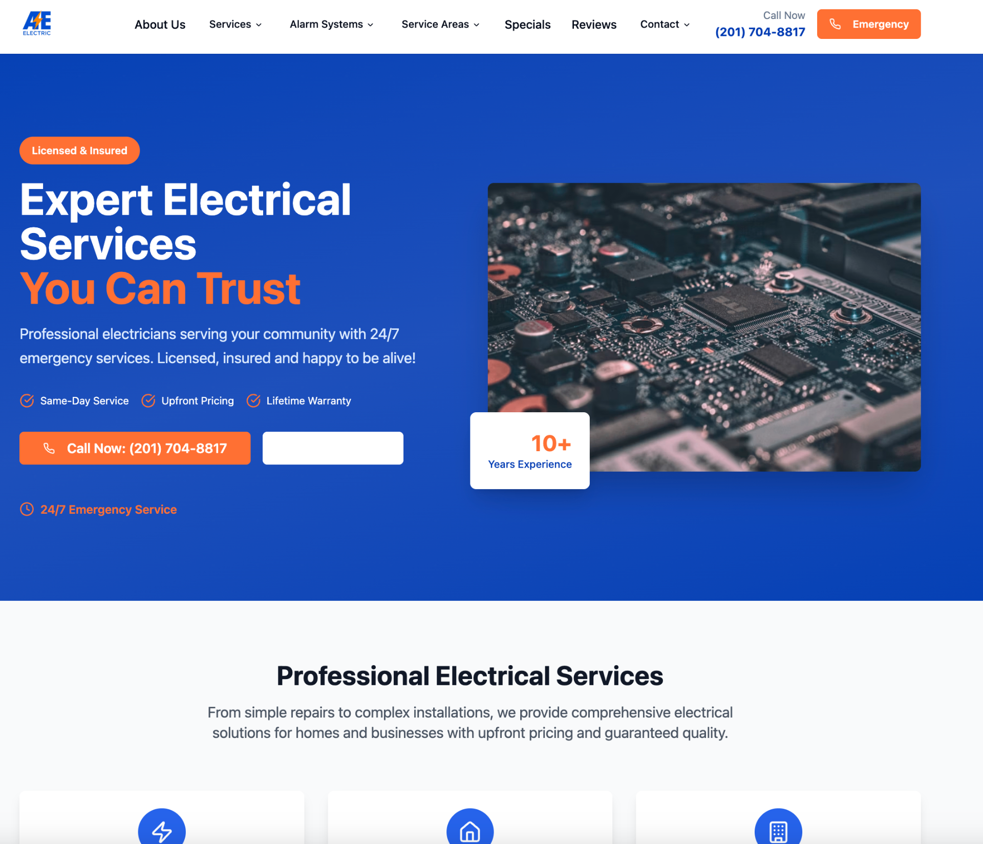 AI-built website example for an electrician
